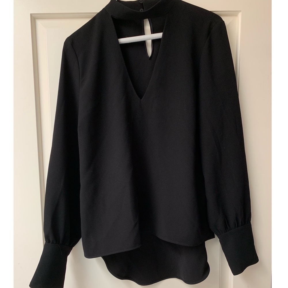 ZARA Choker V-neck Long Sleeve Black Blouse